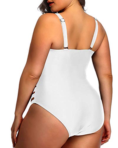 Adjustable Straps Swimwear Plus Size Side Cutout Sexy Swimwear-White