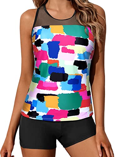 Athletic Racerback Tankini Swimsuits For Women Shorts-Aqua – Yonique