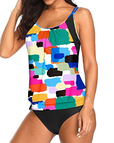 Women's Adjustable Tie Side Shorts 2 Piece Blouson Tankini-Color Tie Dye