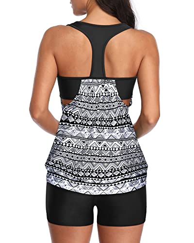 Modest Coverage Two Piece Tankini Swimsuits For Women-Black Stripe