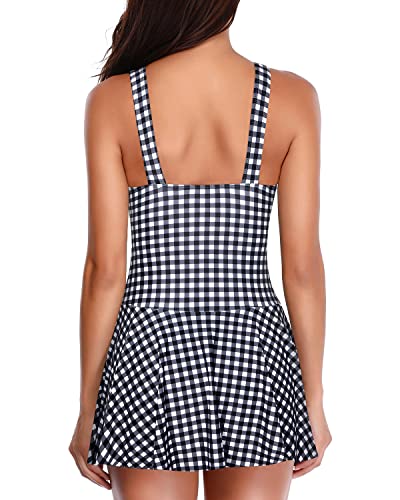 Flowy Long Swimwear Dress Skirt For Women Modest Coverage-Black And White Checkered