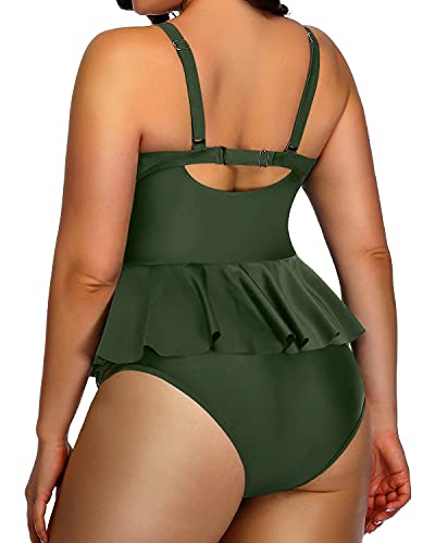 Women's High Waisted Two Piece Bathing Suit Set-Army Green
