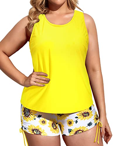 Stylish Swimwear Slight Overlap Backless Tankini For Women-Yellow And Sunflower