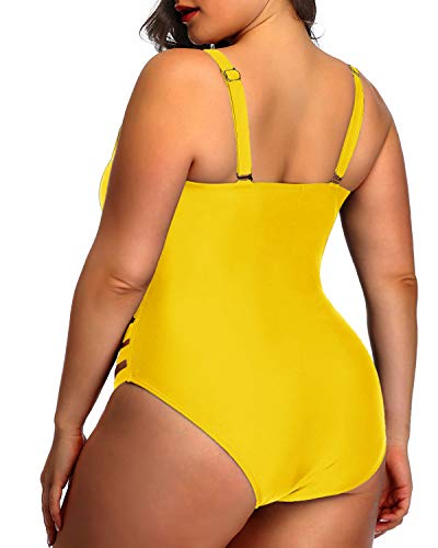 High Waisted Tummy Control Swimsuits Plus Size One Piece Bathing Suits For Women-Neon Yellow