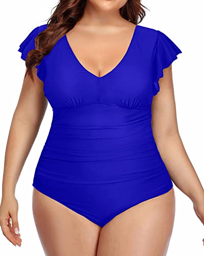Full Coverage Swimsuits Plus Size Tummy Control Swimsuits-Royal Blue