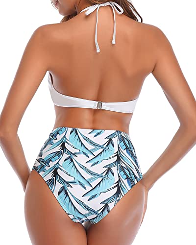 Sexy Open Back Bikini Set Adjustable Straps For Teens-White Leaf