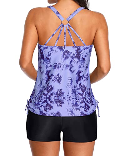 Comfortable Women's Tankini Swimsuits Strappy Back And Boy Shorts-Blue Tie Dye