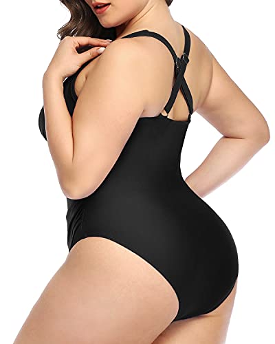 Slimming Tummy Control Bathing Suits Plus Size One Piece Swimsuit-Black