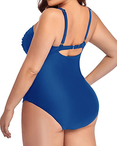 Push Up Swimsuits Molded Cups For Curvy Women-Blue