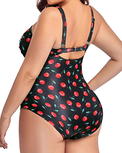Tummy Control Ruched One Piece Bathing Suits For Curvy Women-Black Cherry