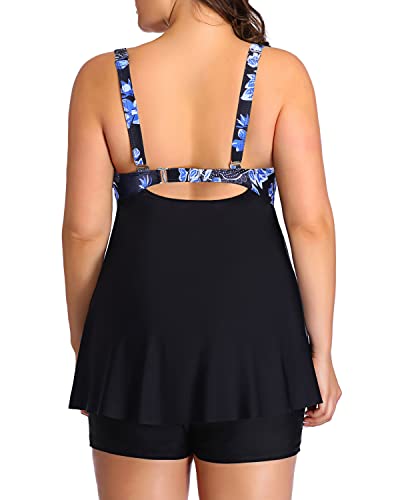 Women's Slimming Plus Size Tankini Swimsuits Boy Shorts-Blue Paisley