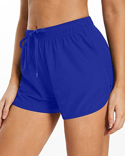 Elastic Waistband Boardshorts Swim Shorts For Women-Royal Blue