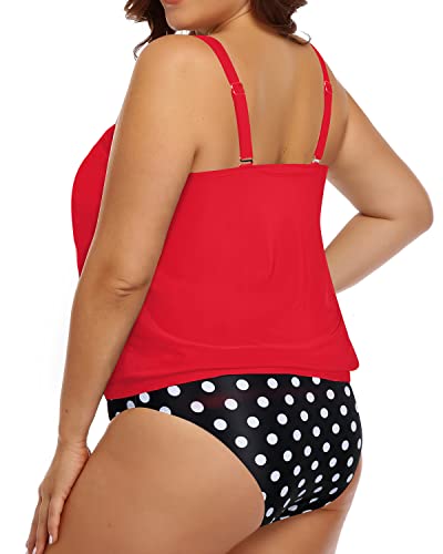 Women's Tummy Control Bathing Suit Blouson Tankini Swimsuit-Red Dot