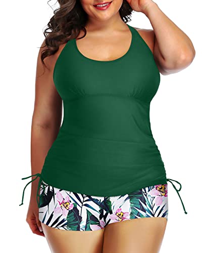 Sexy Round Scoop Neckline Plus Size Tankini Swimsuit-Green Tropical Floral
