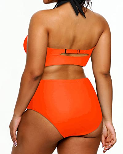 Women's Sexy Two Piece Plus Size Halter Bikini Swimsuit-Neon Orange