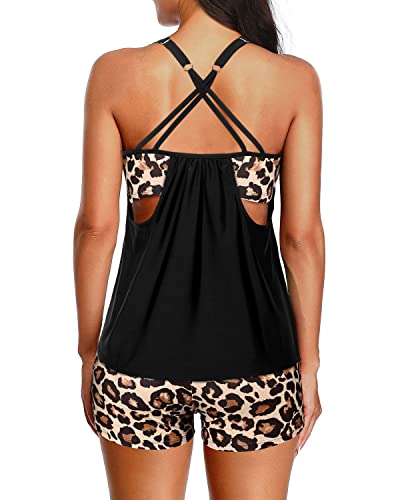 Modest Tankini Swimsuit For Tummy Control Tankini Swimsuits For Women-Black Leopard