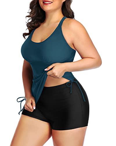 Women's Tummy Control Swimsuit Boyleg Shorts-Teal And Black