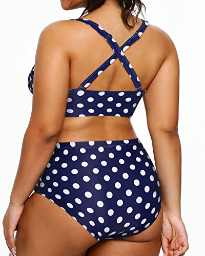 Women's Plus Size Bikini Bathing Suits Tummy Control Swimwear-Blue Dots