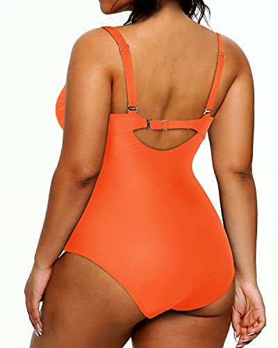 Slimming Twist Front Cross Plus Size Swimsuit For Women-Orange
