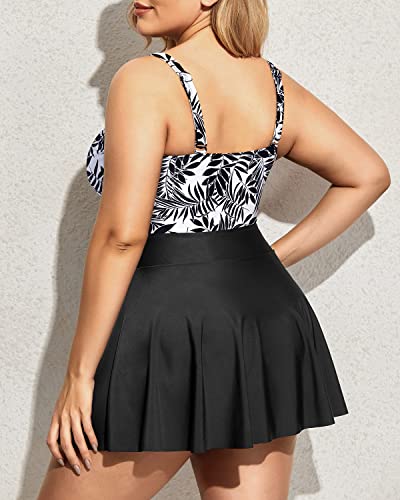 Plus Size Swimsuit Cutout Swimdress V Neck Swim Dress Bathing Suits-Blue Floral