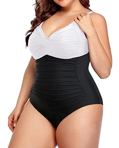 Tummy Control Twist Front Ruched Swimwear One Piece Bathing Suits-White