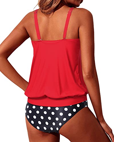 Women's Soft Push Up Sewn-In Bra Cups Tankini Swimsuits-Red Dot