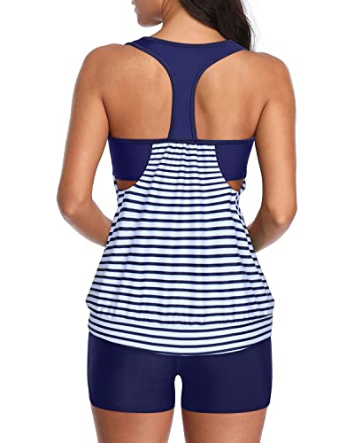 Sporty Tankini Bathing Suits T-Back Blouson Swim Tops And Boy Shorts-Grey Tribal