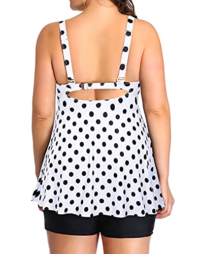 Cut Out Back Swimsuits Tankini Swimsuits Shorts-Black Dot