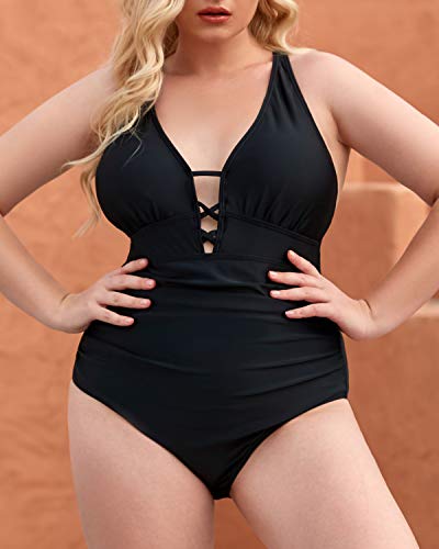 Slimming Tummy Control Bathing Suits Plus Size One Piece Swimsuit-Black