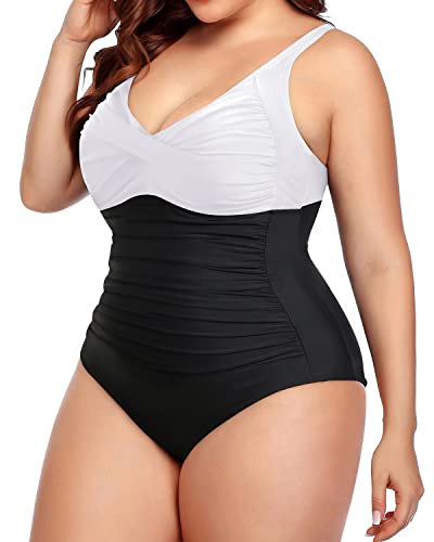 Tummy Control Twist Front Ruched Swimwear One Piece Bathing Suits-White