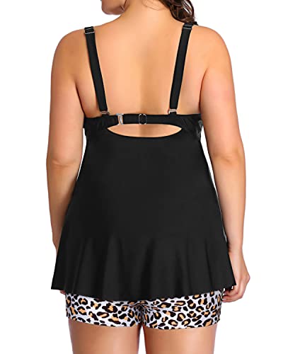 Boyleg Bottoms Tankini Swimsuits Shorts For Full Coverage-Black And Leopard