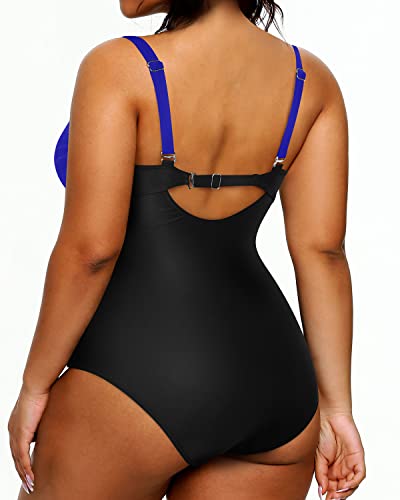 Slimming Plus Size Swimsuit One Piece Bathing Suits For Women-Royal Blue And Black