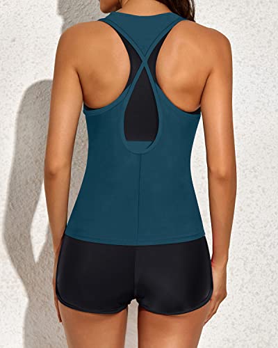 Racerback Tankini Shorts For Women's Athletic Swimwear-Teal