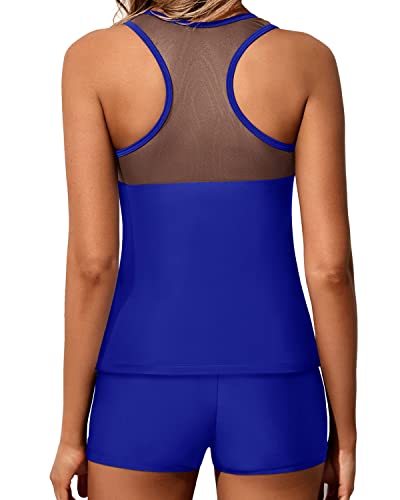 Athletic Racerback Tankini Bathing Suits Boy Shorts For Women-Royal Blue