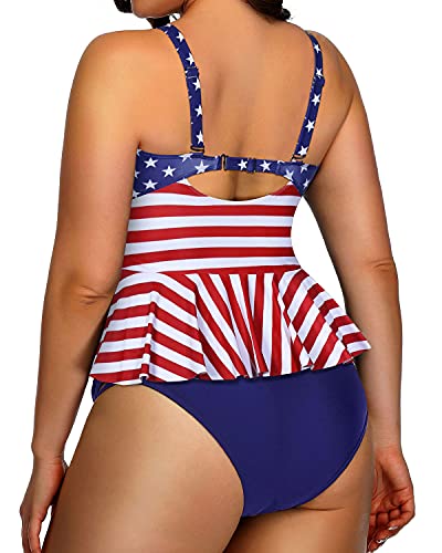 Peplum Tankini Tops Plus Size Swimsuits For Women-Us Flag