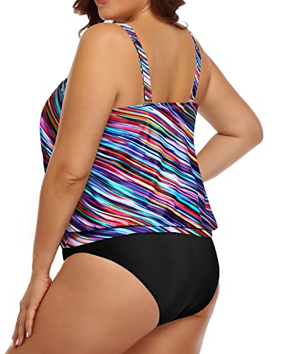 Slim Appearance Blouson Tankini Swimsuit For Women-Color Oblique Stripe