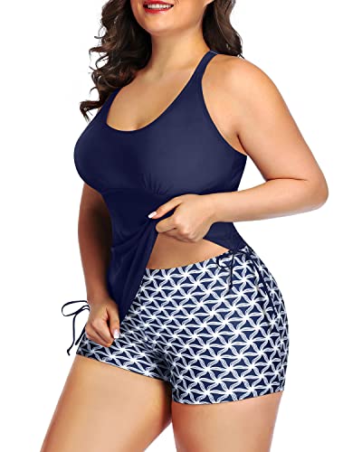 Sexy Hollow-Out Back Design Two Piece Ruched Swimsuit-Navy Blue Tribal