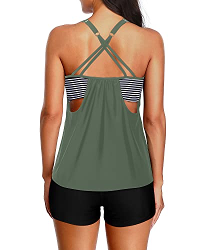 Criss Cross Back Tankini Set Casual Tankini Set-Army Green