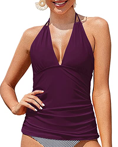 Tie Adjustable Straps Halter Top Swimsuits For Women-Maroon