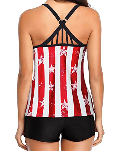 Athletic Tankini Swimwear For Women Adjustable Straps & Mid-Waist Shorts-American Flag