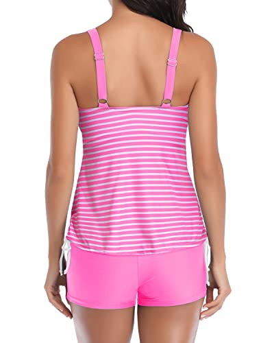 Padded Push Up Bra Tankini Swimsuits Shorts Slimming Swimwear-Pink Stripe
