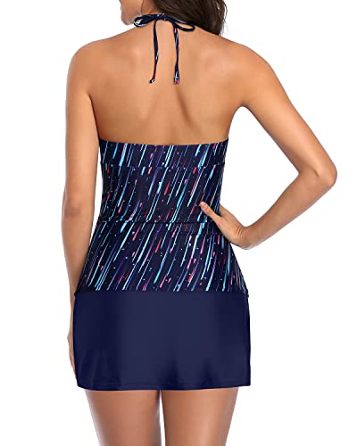 Slimming Two-Piece Tankini Skirted Bottom For Women-Navy Blue