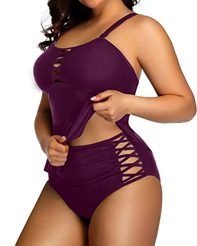 High Waisted Tankinis Tummy Control And Modest Coverage For Women-Maroon