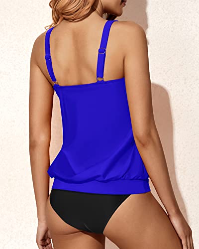 Modest Two Piece Bathing Suits Loose Fit For Women-Royal Blue And Black