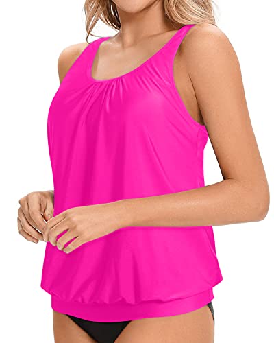 Soft Padded Tankini Swim Top Bra Support For Women-Neon Pink