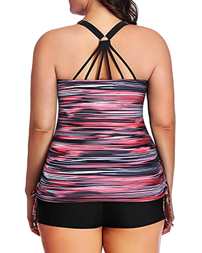 Plus Size Tankini Swimsuit Shorts For Women-Pink Stripe