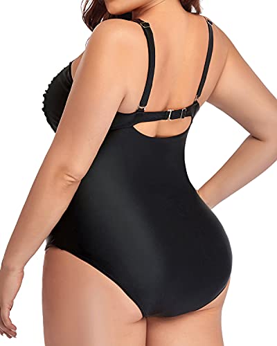 Twist Front Tummy Control Bathing Suits For Women Plus Size-Black