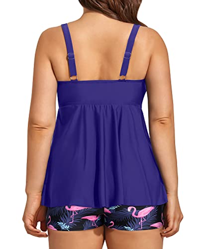 Plus Size Bathing Suits Adjustable Straps For Women-Blue Flamingo