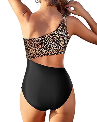 Women's Removable Padded Bra Swimsuit Cutout Swimwear Monokini-Black And Leopard