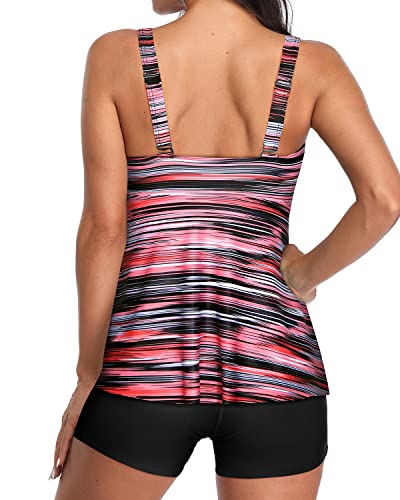 Two Piece Tankini Swimsuits Soft And Comfortable Fabric For Women-Pink Stripe